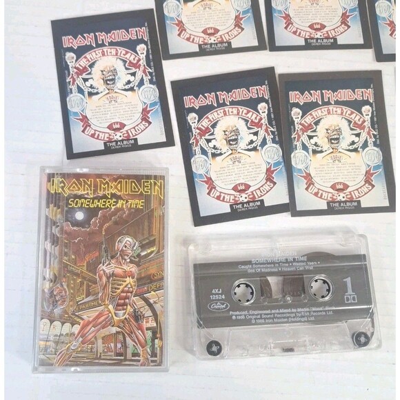 Iron Maiden Somewhere in Time 1986 Cassette Tape + 7 Collectible Trading Cards - Picture 3 of 4